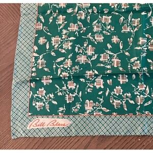 Vintage Bill Blass Ladies Square Scarf White/Orange/Green Floral Plaid Signed